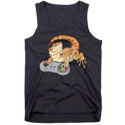 Bearded Dragon Playing Video Game Reptiles Pagona Gamer Tank Top