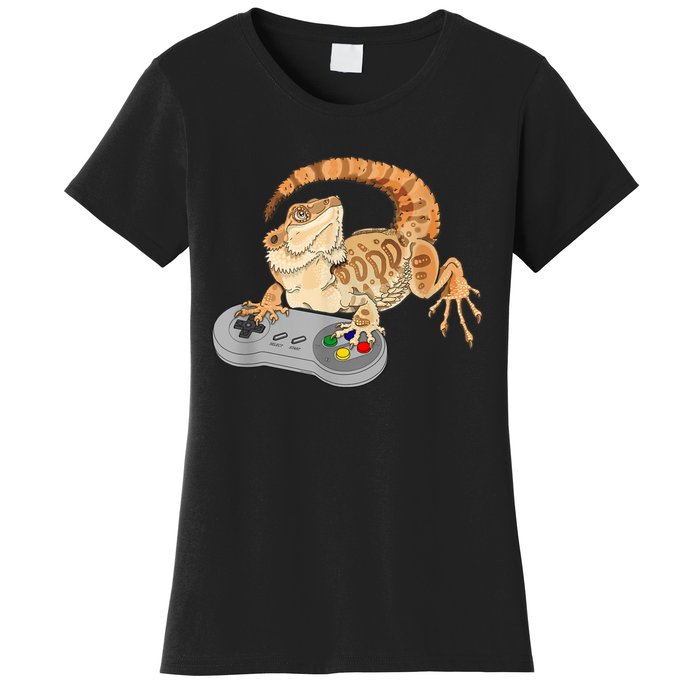 Bearded Dragon Playing Video Game Reptiles Pagona Gamer Women's T-Shirt