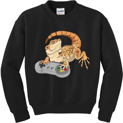 Bearded Dragon Playing Video Game Reptiles Pagona Gamer Kids Sweatshirt