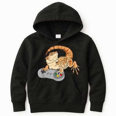 Bearded Dragon Playing Video Game Reptiles Pagona Gamer Kids Hoodie