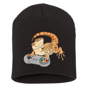 Bearded Dragon Playing Video Game Reptiles Pagona Gamer Short Acrylic Beanie