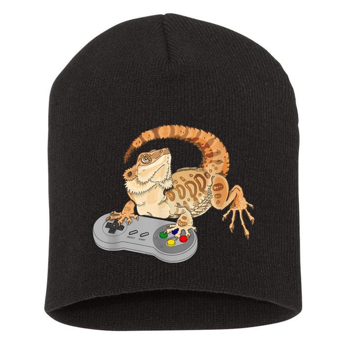 Bearded Dragon Playing Video Game Reptiles Pagona Gamer Short Acrylic Beanie