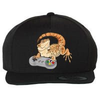 Bearded Dragon Playing Video Game Reptiles Pagona Gamer Wool Snapback Cap