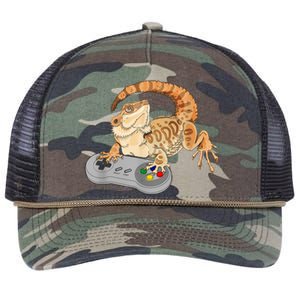 Bearded Dragon Playing Video Game Reptiles Pagona Gamer Retro Rope Trucker Hat Cap