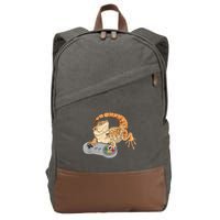 Bearded Dragon Playing Video Game Reptiles Pagona Gamer Cotton Canvas Backpack