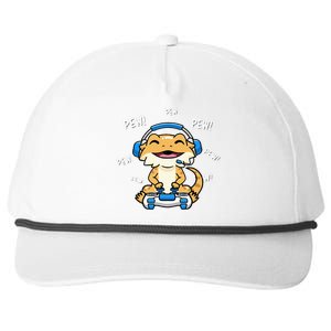 Bearded Dragon Playing Video Game Reptiles Snapback Five-Panel Rope Hat