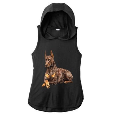 Brown Doberman Pinscher Ladies PosiCharge Tri-Blend Wicking Draft Hoodie Tank