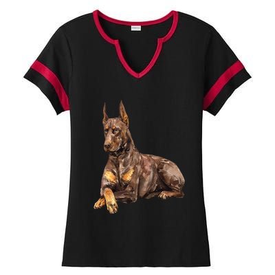 Brown Doberman Pinscher Ladies Halftime Notch Neck Tee