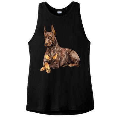 Brown Doberman Pinscher Ladies PosiCharge Tri-Blend Wicking Tank