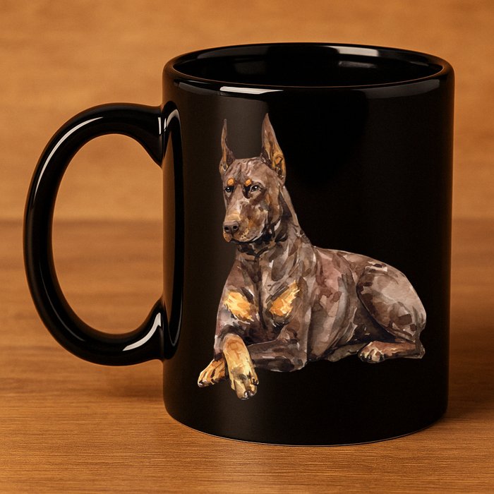Brown Doberman Pinscher 11oz C Handle Ceramic Mug