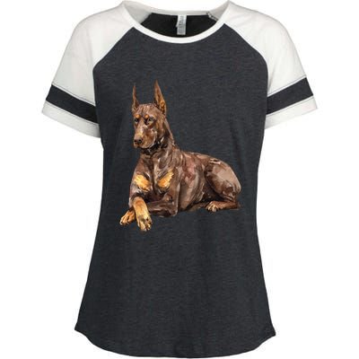 Brown Doberman Pinscher Enza Ladies Jersey Colorblock Tee