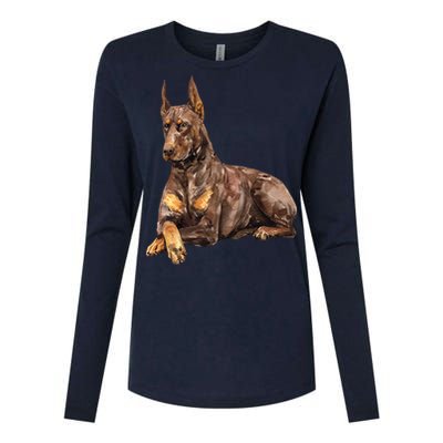 Brown Doberman Pinscher Womens Cotton Relaxed Long Sleeve T-Shirt