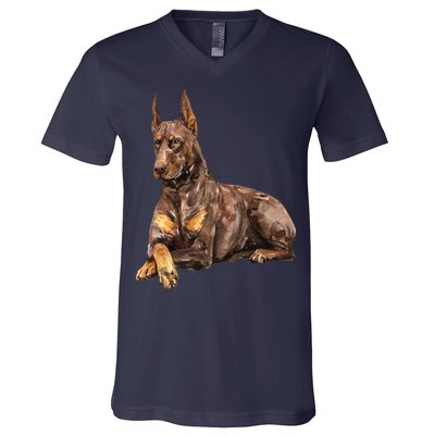 Brown Doberman Pinscher V-Neck T-Shirt