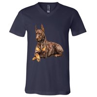 Brown Doberman Pinscher V-Neck T-Shirt