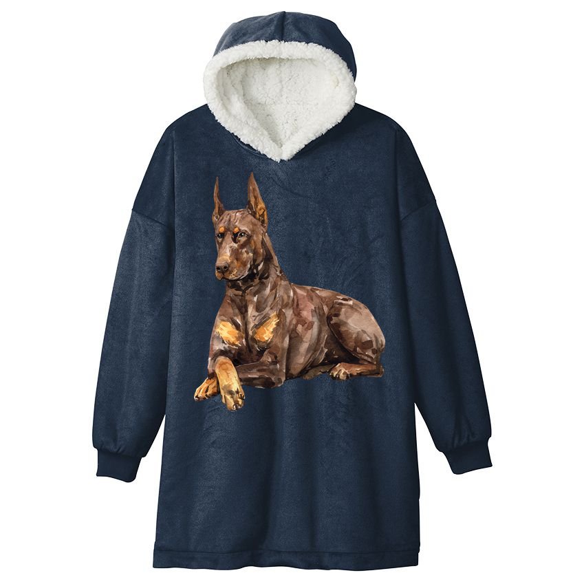 Brown Doberman Pinscher Hooded Wearable Blanket