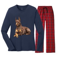 Brown Doberman Pinscher Women's Long Sleeve Flannel Pajama Set 