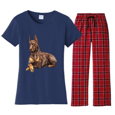 Brown Doberman Pinscher Women's Flannel Pajama Set