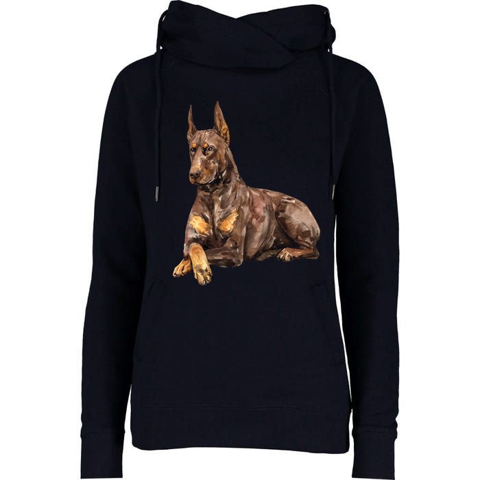 Brown Doberman Pinscher Womens Funnel Neck Pullover Hood