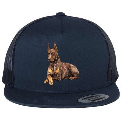 Brown Doberman Pinscher Flat Bill Trucker Hat