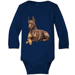 Brown Doberman Pinscher Baby Long Sleeve Bodysuit