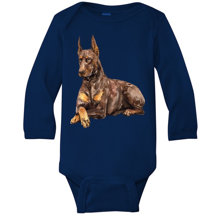 Brown Doberman Pinscher Baby Long Sleeve Bodysuit