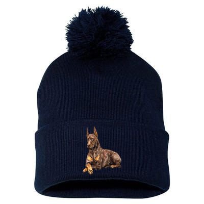 Brown Doberman Pinscher Pom Pom 12in Knit Beanie