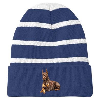 Brown Doberman Pinscher Striped Beanie with Solid Band