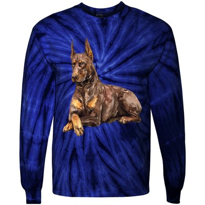 Brown Doberman Pinscher Tie-Dye Long Sleeve Shirt