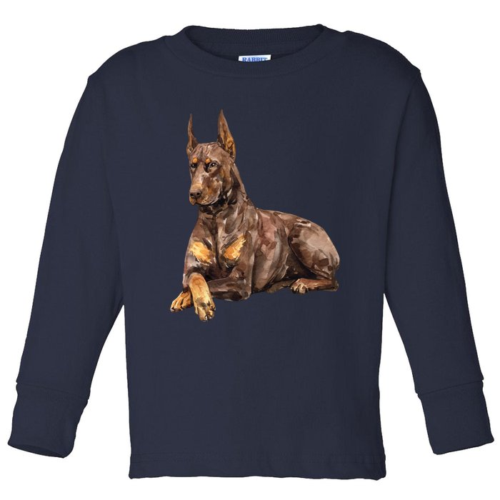 Brown Doberman Pinscher Toddler Long Sleeve Shirt