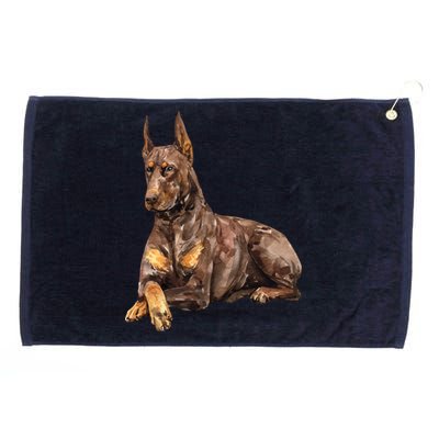 Brown Doberman Pinscher Grommeted Golf Towel