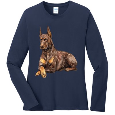 Brown Doberman Pinscher Ladies Long Sleeve Shirt