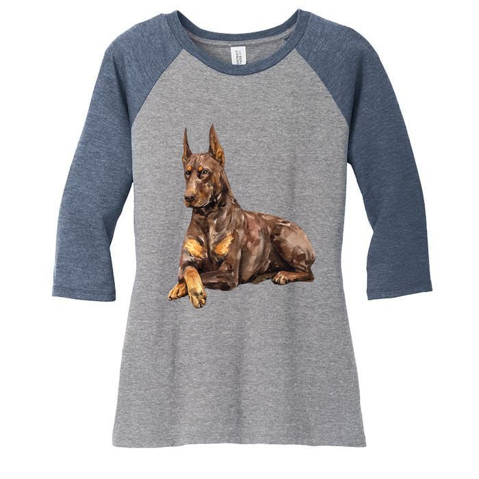 Brown Doberman Pinscher Women's Tri-Blend 3/4-Sleeve Raglan Shirt