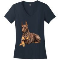 Brown Doberman Pinscher Women's V-Neck T-Shirt