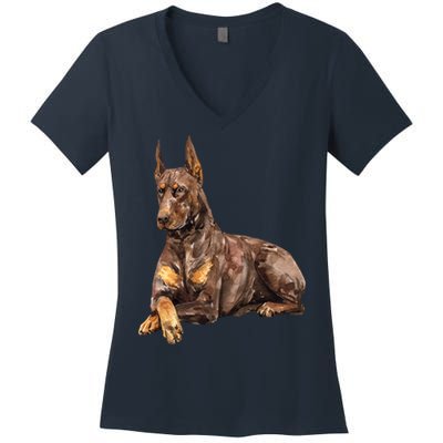 Brown Doberman Pinscher Women's V-Neck T-Shirt