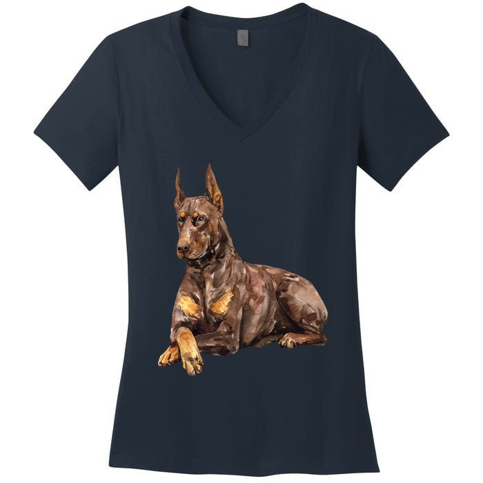 Brown Doberman Pinscher Women's V-Neck T-Shirt