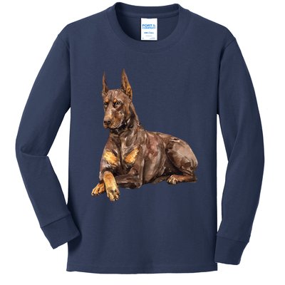 Brown Doberman Pinscher Kids Long Sleeve Shirt