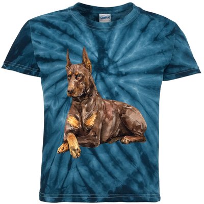 Brown Doberman Pinscher Kids Tie-Dye T-Shirt