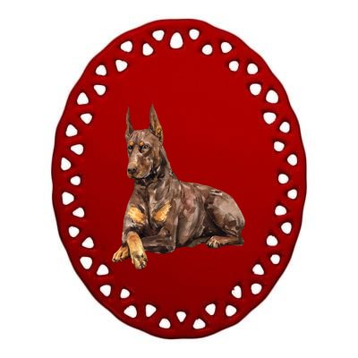 Brown Doberman Pinscher Ceramic Oval Ornament