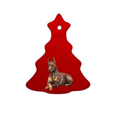 Brown Doberman Pinscher Ceramic Tree Ornament