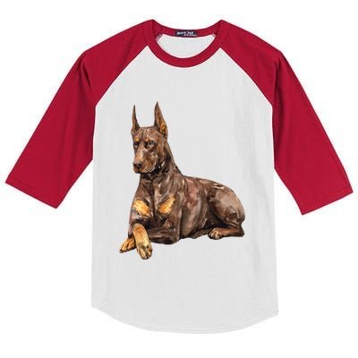 Brown Doberman Pinscher Kids Colorblock Raglan Jersey