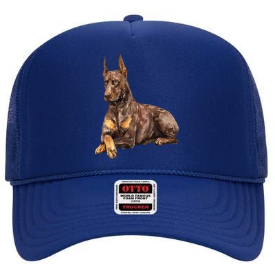 Brown Doberman Pinscher High Crown Mesh Back Trucker Hat