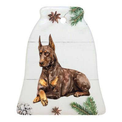 Brown Doberman Pinscher Ceramic Bell Ornament