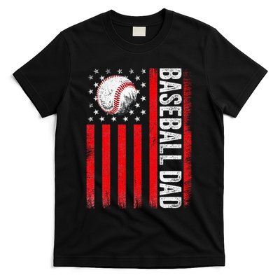 Baseball Dad Player American Us Flag Patriotic T-Shirt
