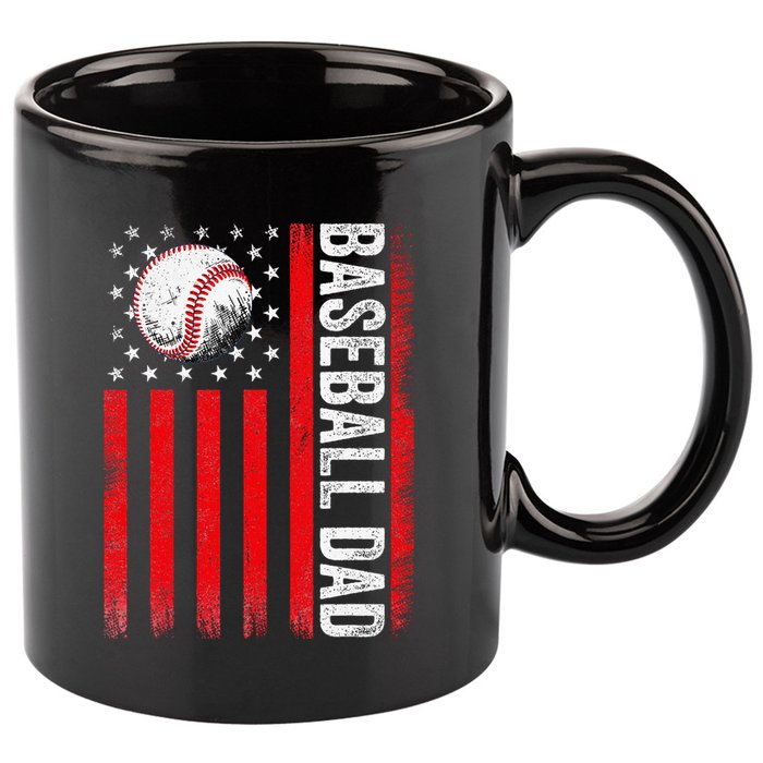 Baseball Dad Player American Us Flag Patriotic 11oz C Handle Ceramic Mug