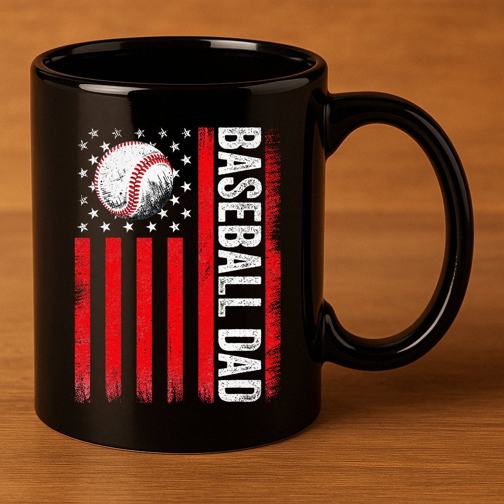 Baseball Dad Player American Us Flag Patriotic 11oz C Handle Ceramic Mug