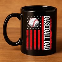 Baseball Dad Player American Us Flag Patriotic 11oz C Handle Ceramic Mug