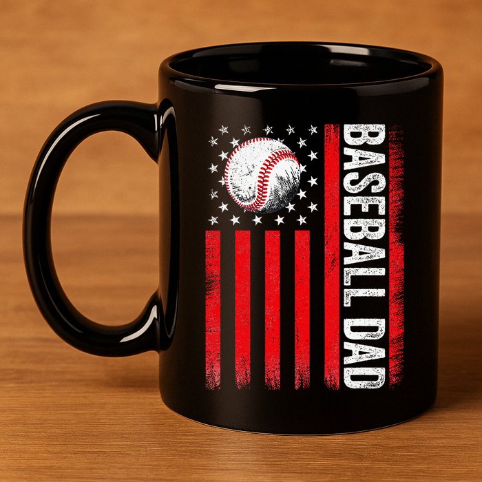 Baseball Dad Player American Us Flag Patriotic 11oz C Handle Ceramic Mug