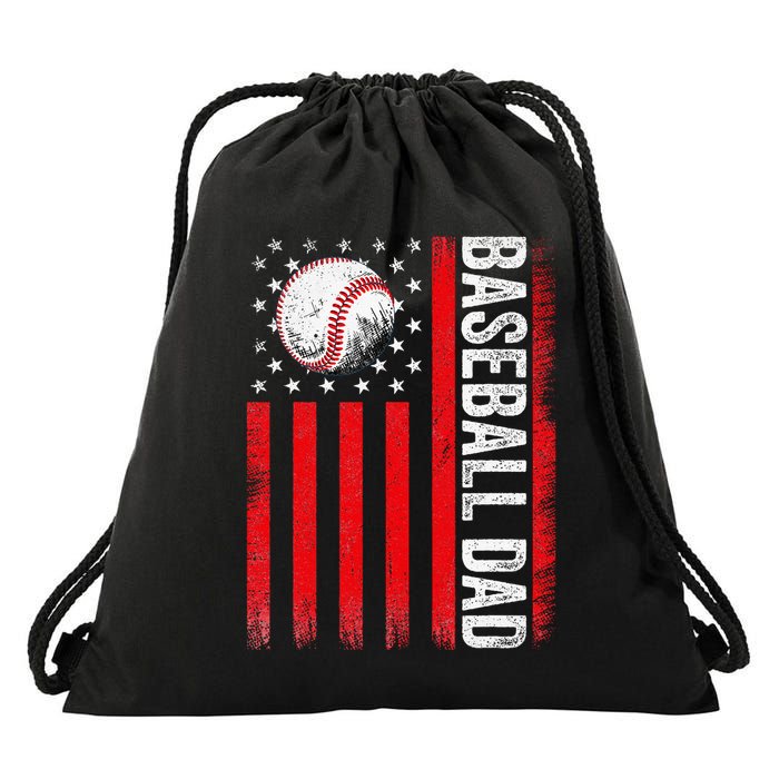 Baseball Dad Player American Us Flag Patriotic Drawstring Bag