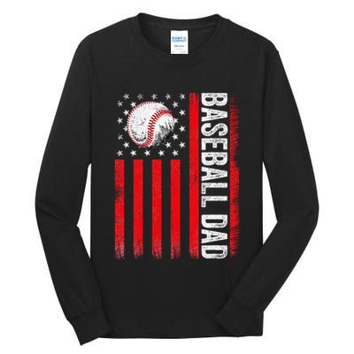 Baseball Dad Player American Us Flag Patriotic Tall Long Sleeve T-Shirt