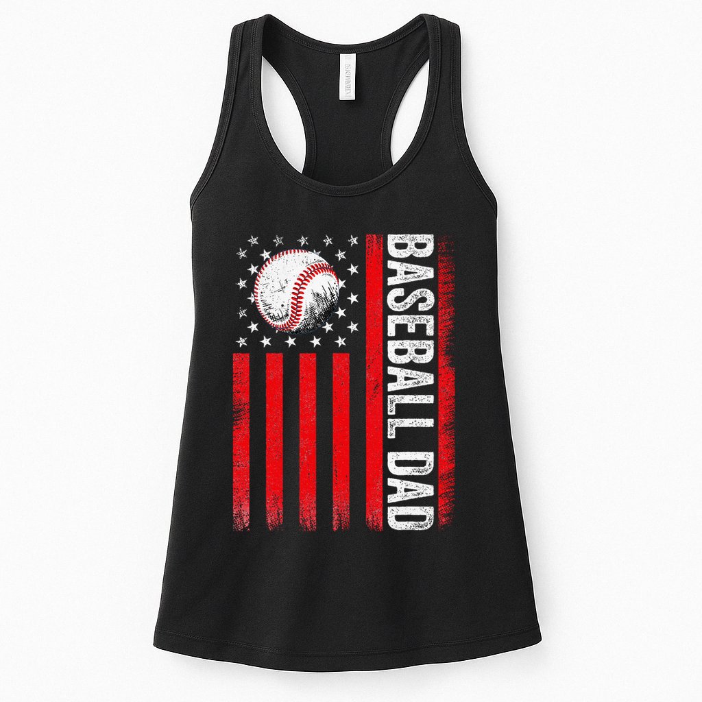 Baseball Dad Player American Us Flag Patriotic Womens Tank Top